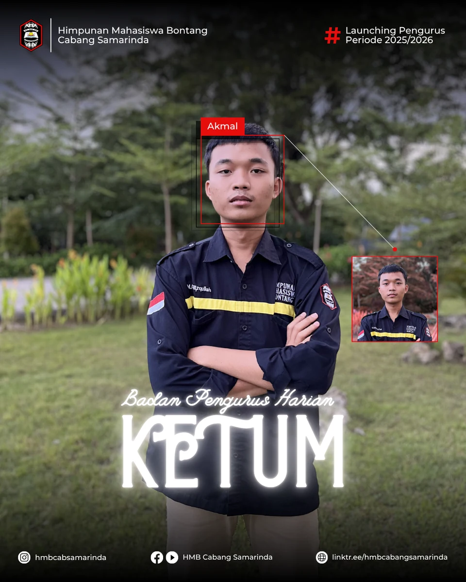 Poster Launching Pengurus HMB Cabang Samarinda periode 2025/2026: Ketua Umum