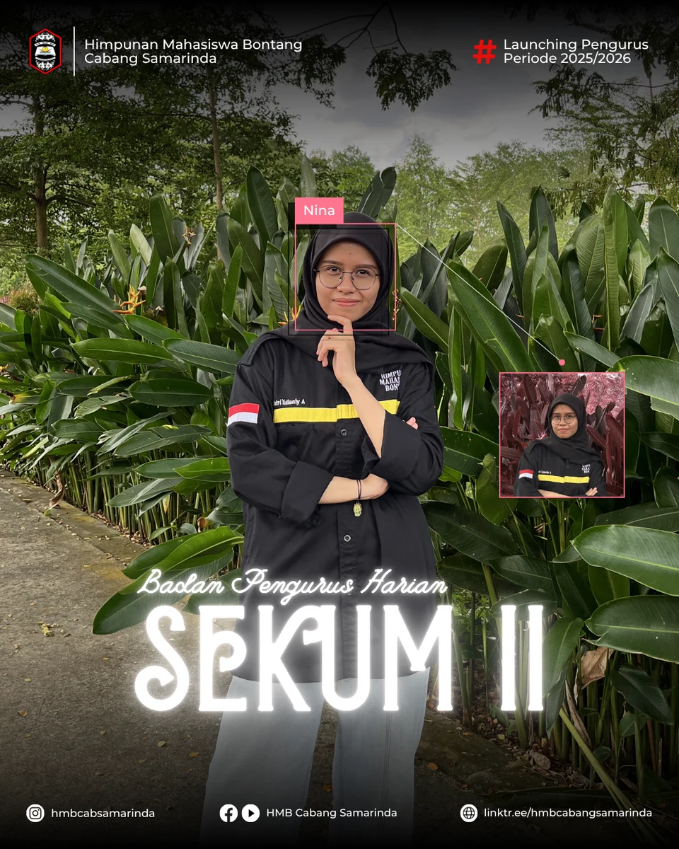 Poster Launching Pengurus HMB Cabang Samarinda periode 2025/2026: Sekretaris Umum II