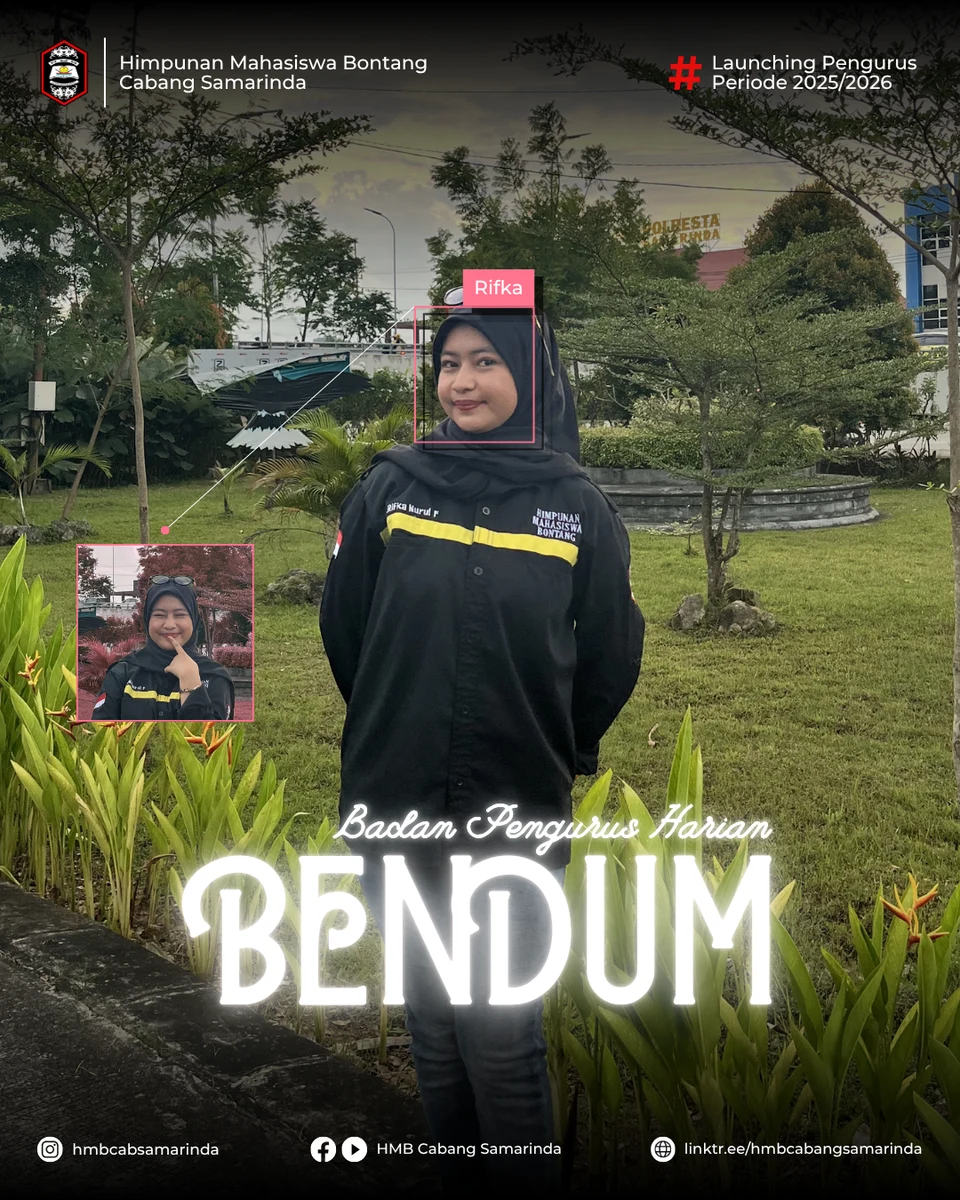 Poster Launching Pengurus HMB Cabang Samarinda periode 2025/2026: Bendahara Umum