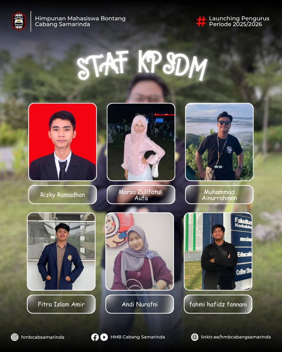 Poster Launching Pengurus HMB Cabang Samarinda periode 2025/2026: Staf Departemen KPSDM