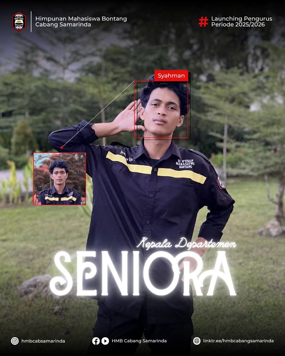 Poster Launching Pengurus HMB Cabang Samarinda periode 2025/2026: Kepala Departemen SENIORA