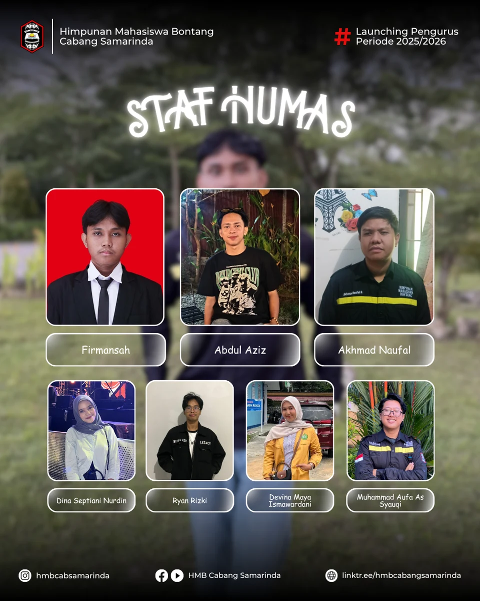 Poster Launching Pengurus HMB Cabang Samarinda periode 2025/2026: Staf Departemen HUMAS