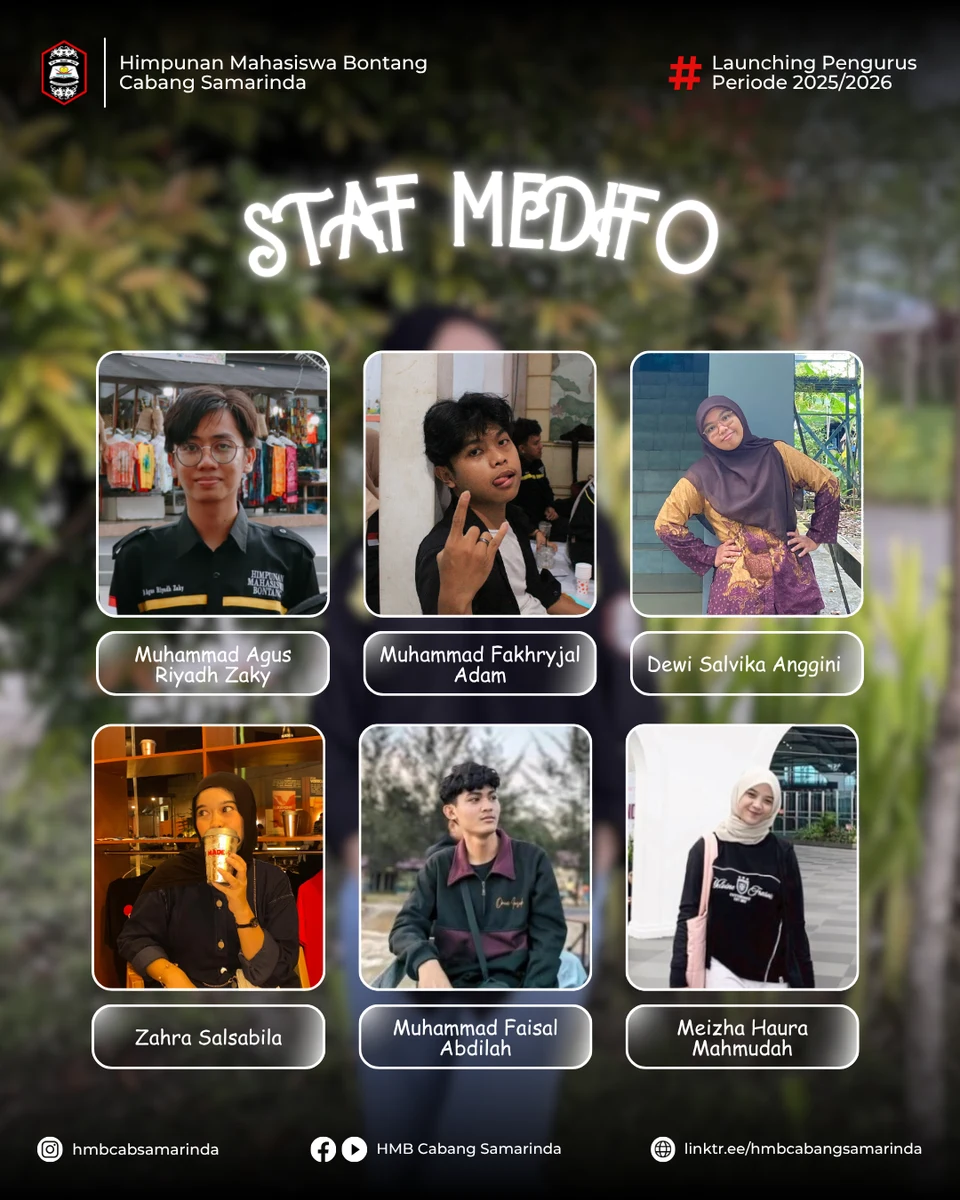 Poster Launching Pengurus HMB Cabang Samarinda periode 2025/2026: Staf Departemen MEDIFO