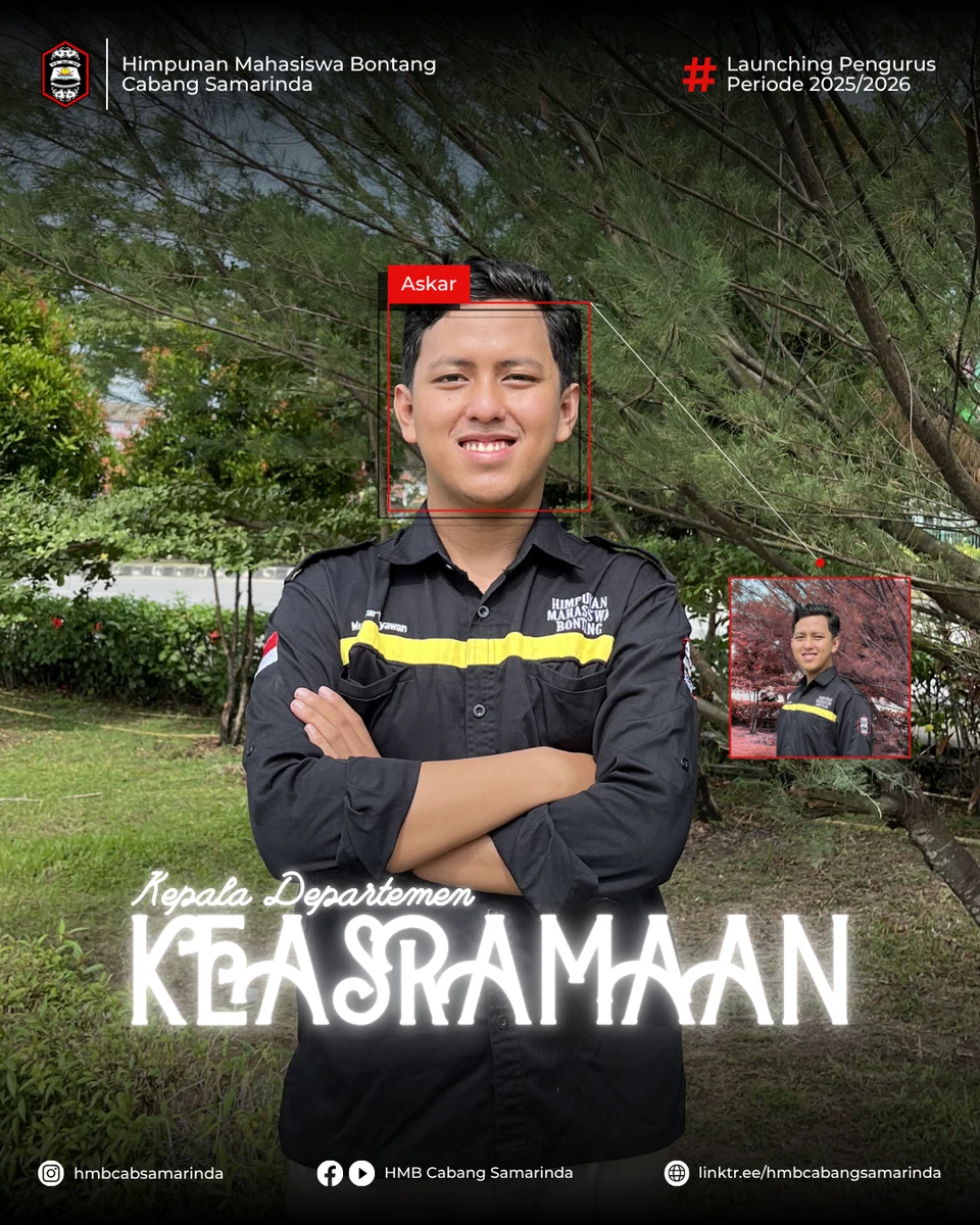 Poster Launching Pengurus HMB Cabang Samarinda periode 2025/2026: Kepala Departemen Keasramaan