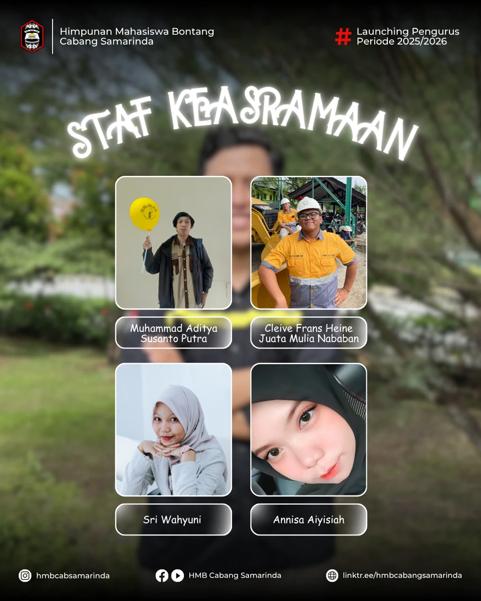 Poster Launching Pengurus HMB Cabang Samarinda periode 2025/2026: Staf Departemen Keasramaan