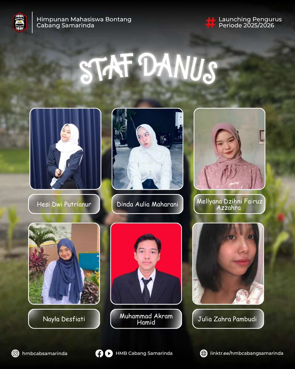 Poster Launching Pengurus HMB Cabang Samarinda periode 2025/2026: Staf Departemen DANUS